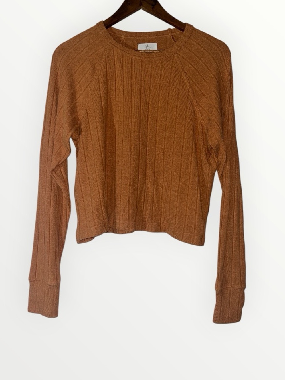 OFFLINE by Aerie Ribbed Raglan Long Sleeve Cropped Top - Rust - Size XS